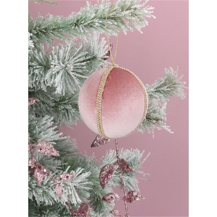 Gisela Graham - Pink Velvet/Gold Braid Fabric Dec 8cm